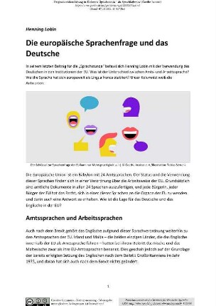 Die europäische Sprachenfrage und das Deutsche