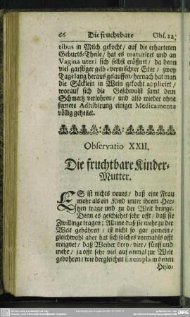 Observatio XXII. Die fruchtbare Kinder-Mutter