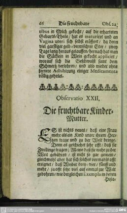 Observatio XXII. Die fruchtbare Kinder-Mutter