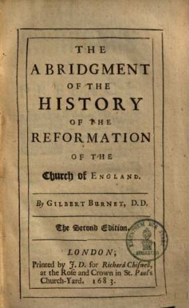 The Abridgment Of The History Of The Reformation Of The Church of England
