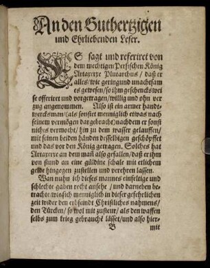 An den Guthertzigen und Ehrliebenden Leser