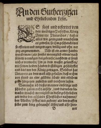 An den Guthertzigen und Ehrliebenden Leser