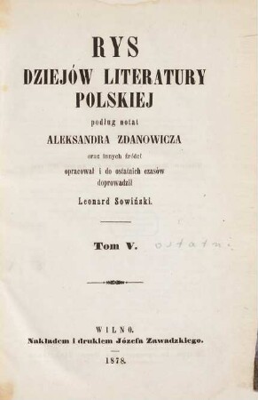 Rys dziejów literatury polskiej, 5