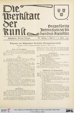 4: Satzungen der Allgemeinen Deutschen Kunstgenossenschaft : Entwurf, bearbeitet durch den Lokalverein Stuttgart I, Oktober 1904