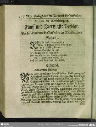 Fünff und Viertzigste Predigt. Von der Natur und Beschaffenheit der Rechtfertigung
