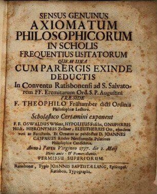 Sensus Genuinus Axiomatum Philosophicorum In Scholis Frequentius Usitatorum