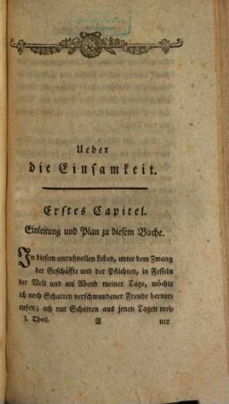 Ueber die Einsamkeit, Erster Theil
