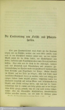 VI. Die Conservirung von Fleisch- und Pflanzenspeisen