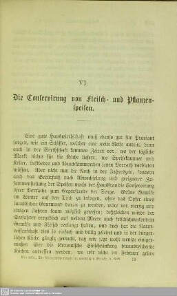 VI. Die Conservirung von Fleisch- und Pflanzenspeisen