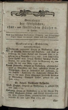 Genealogie der königlichen, chur- und fürstlichen Häuser [...]
