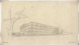 Schneider - Esleben, Paul; Düsseldorf, Grafenberger Allee 258; Haniel-Garage, Großgarage und Personalgebäude - Hauptgebäude (Perspektive)