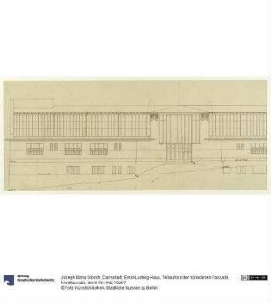 Darmstadt, Ernst-Ludwig-Haus, Teilaufriss der rückwärtien Fassade, Nordfassade