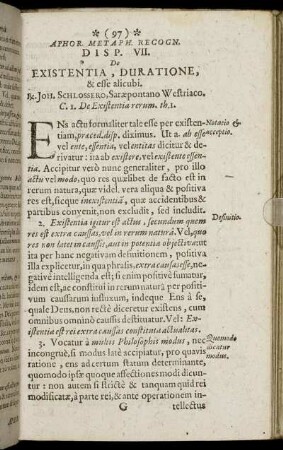 Disp. VII. De Existentia, Duratione, & esse alicubi.
