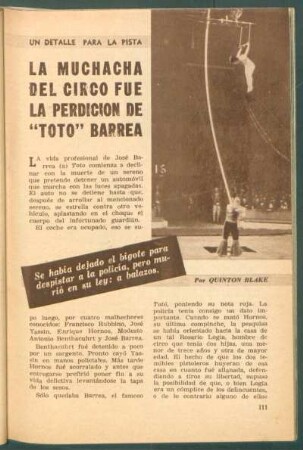 La muchacha del circo fue la perdición de "Toto" Barrea : Un detalle para la pista