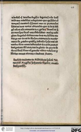Explicit tractatus de Mendicitate spirituali venerabilis magistri Johannis Gerson cancellarii Parisiensis.
