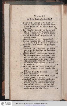 Inhalt des Ersten Bandes, Zweytes Stück