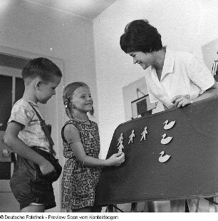 Kindergärten (Großschaukel, Beschäftigung, Spiel, Haare schneiden, Säuglinge)