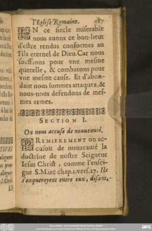 Section I. On nous accuse de nouveauté.