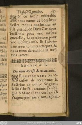 Section I. On nous accuse de nouveauté.