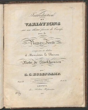 Introduction et variations : sur un thême favori de Carafa pour le pianoforte ; op. 31
