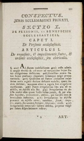 Conspectus. Juris Ecclesiastici Privati.