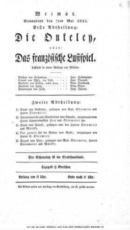 Die Onkeley, oder: Das französische Lustspiel