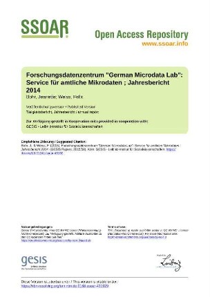 Forschungsdatenzentrum "German Microdata Lab": Service für amtliche Mikrodaten ; Jahresbericht 2014