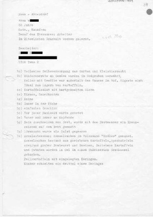 Fragebogenantworten zu Ernährungsgewohnheiten