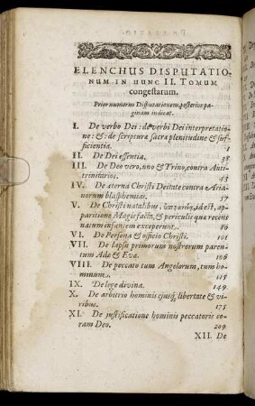 Elencus Disputationum Hunc II. Tomum congestarum.