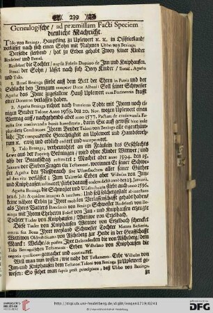 Genealogische / ad praemissam Facti Speciem dienliche Nachricht