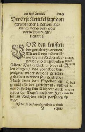 Der Erste Artickel sagt von gerichtlicher Citation ...