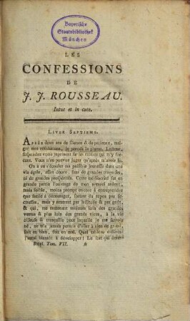 Oeuvres de Jaques Rousseau. 18. Tom. 7. - 1790. - 508 S.