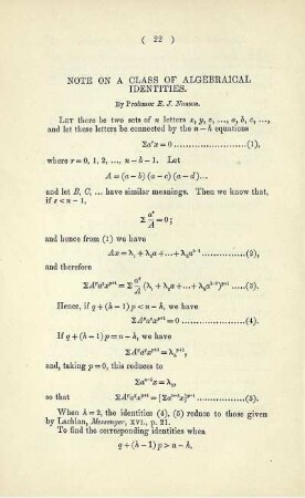 Note on a class of algebraical identities.