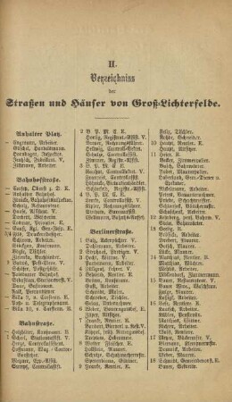 II. Verzeichniss der Straßen und Häuser von Groß-Lichterfelde