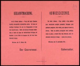 "Bekanntmachung." Bestrafung der böswilligen Zerstörung von Leitungsdrähten