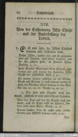 XVII. Von der Erscheinung Jesu Christi und der Auferstehung der Todten
