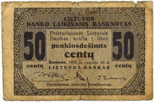 Geldschein, 50 centų, 1922
