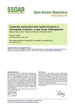 Corporate governance and capital structure in developing countries: a case study of Bangladesh