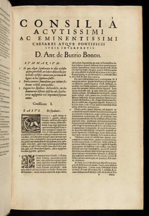 1-98, Consilia seu responsa Antonii de Butrio repurgata atque Gasparis Caballini scoliis aucta