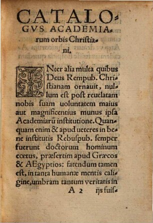 Catalogvs Academiarvm Totivs orbis Christiani