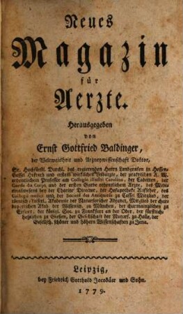 Neues Magazin für Ärzte. 1, 1. 1779