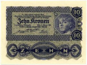 Geldschein, 10 Kronen, 2.1.1922