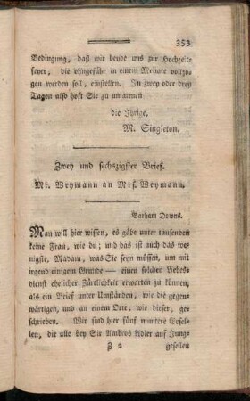 Zwey und sechzigster Brief. Mr. Weymann an Mrs. Weymann.