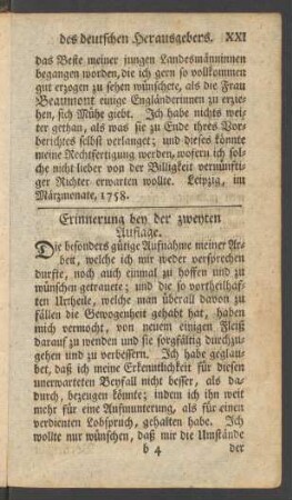 Erinnerung bey der zweyten Auflage.