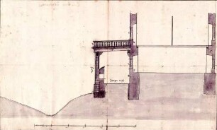 Ansicht des Altans, fein ausgeführte, lavierte Federzeichnung (23,5 x 39,5 cm)