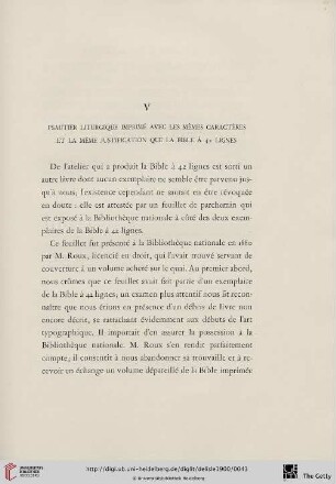 V Psautier liturgique imprimé avec les mêmes caractères et la même justification que la Bible à 42 lignes