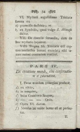 Pars IV. De creatione mundi, eius conseruatione et gubernatione.