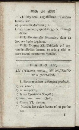 Pars IV. De creatione mundi, eius conseruatione et gubernatione.