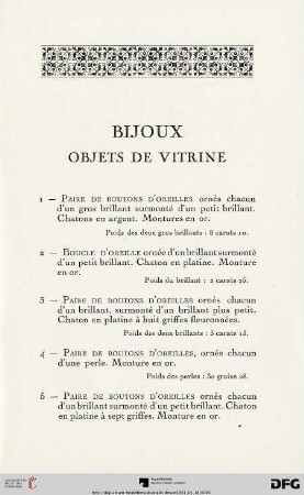 Bijoux - Objets de vitrine (Nr. 1-152)