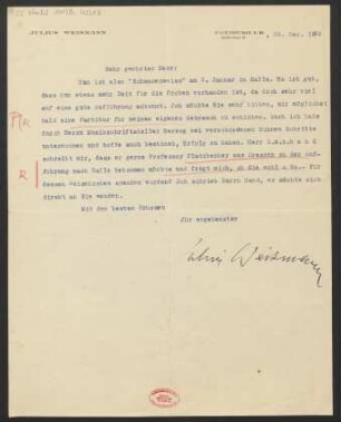 Brief an B. Schott's Söhne : 22.12.1924